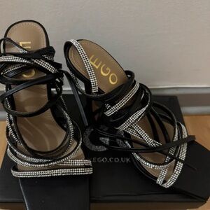 EGO Black Heels with Silver Straps